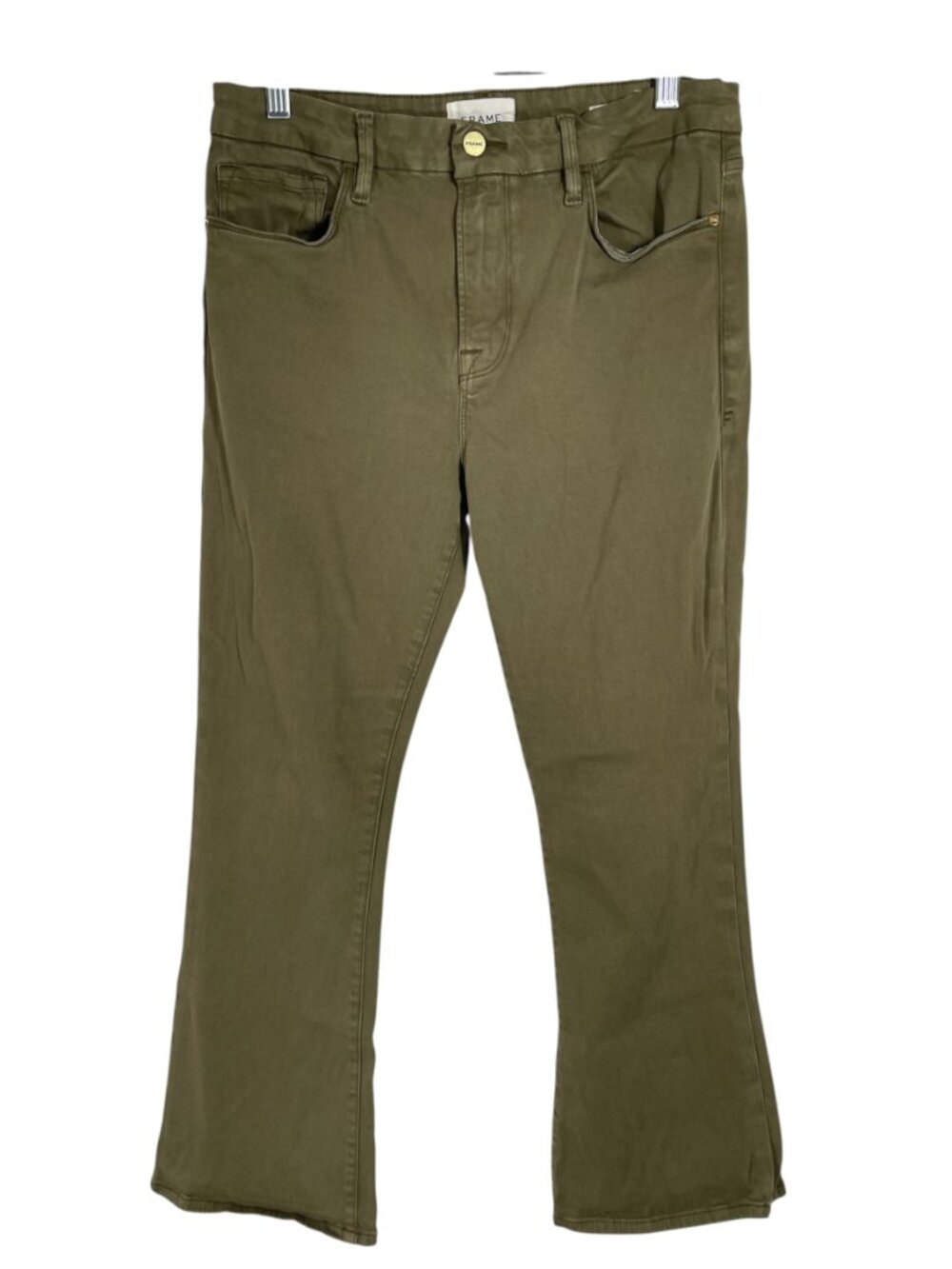 FRAME Le Crop Mini Boot Pants Size 31 Washed Army Olive Green Stretch - Picture 2 of 13
